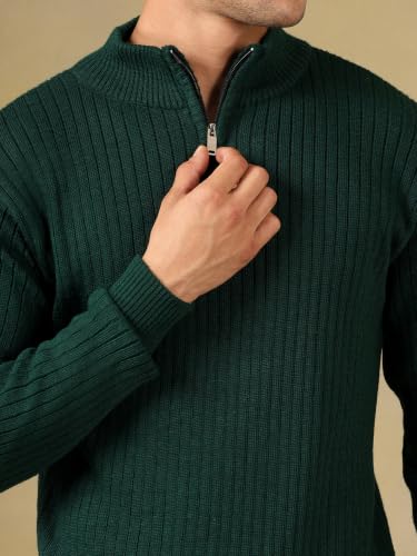 Image of Kvetoo Men High Neck Zipper Full Sleeve Woolen Winter Sweater