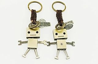 naissant かわいい 革 ひも ロボット デザイン ペア アンティーク キーホルダー