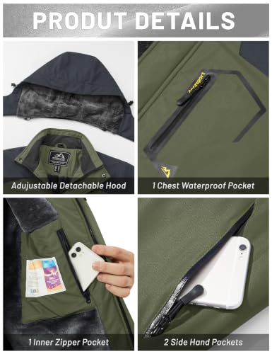 Image of MAGCOMSEN Men's Winter Coats Waterproof Ski Snow Jacket Warm Fleece Jacket Parka Raincoats With Multi-Pockets| Standard Length
