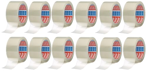 tesa tesapack 64014 - Geräuscharmes 66 m Paketklebeband zum Verpacken von Paketen und Versandschachteln - transparent - (12 Rollen, Single)