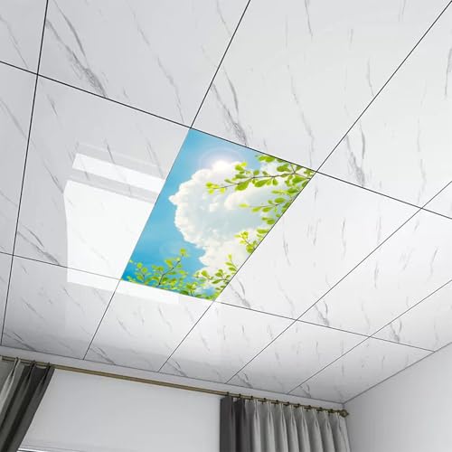 Image of 2pcs Young Leaves Fluorescent Light Coversfor Ceiling Lights Classroom, Magnetic Light Filters for Office, Hospitals, Home 4 X 2 Feet