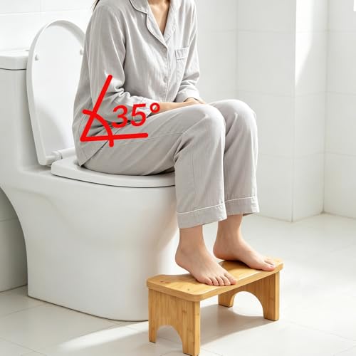 Atomvia Bambus Toilettenhocker Kackhocker Ergonomischer WC Hocker Erwachsene, Natürliches Bambusholz Klohocker Erwachsene mit Rutschfesten Füßen, Toiletten Fußhocker für Badezimmer WC Squat Hocker