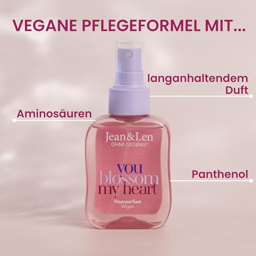 Jean & Len Haarparfum you blossom my heart, duftet nach Blüten & roten Früchten, pflegende Formel, für alle Haartypen geeignet, beschwert das Haar nicht, vegan Hair Perfume, ohne Silikone, 105 ml