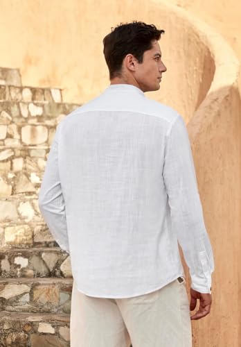 Image of Zombom Men's Solid Cotton Polyester Blend Straight Kurta Shirt, Regular Fit Full Sleeve Short Kurta Shirt