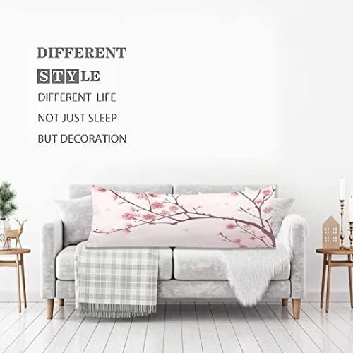 Cherry Blossoms Body Pillow Cover Pink Flowers Plum Branch Cherry Blossom Flower Cushion Long Pillowcase With Zipper Decorative Bed Pillow Cases Floral Pillow Covers For Bedroom,Couch,Sofa 20"X54" #TOP1