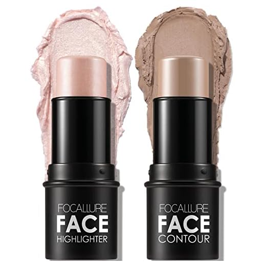 FOCALLURE 2 Pcs Mineral Cream Contour Stick,Moisturize Highlighter and Bronzer Pen,Non Stick Face Brightens & Shades Pencil,Long Lasting & Smooth Gliding Face Illuminator Makeup,Fair