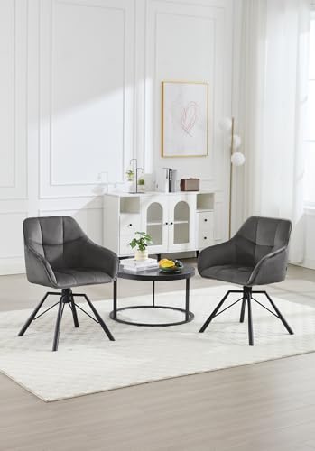 Foto von WOLTU Esszimmerstuhl drehbar 6er Set, Küchenstuhl, Polsterstuhl, Drehstuhl, bequemer Stuhl mit Armlehnen Rückenlehne, Armlehnenstuhl für Esszimmer Wohnzimmer, mit Samtbezug, Dunkelgrau