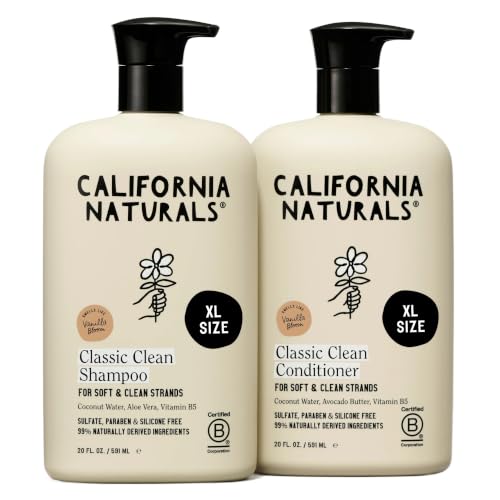 Image of California Naturals Classic Clean Vanilla Bloom Shampoo Conditioner Set, Natural, Vegan, Cruelty, Silicone, Paraben, and Sulfate Free, All Hair Types, 20 Fl Oz