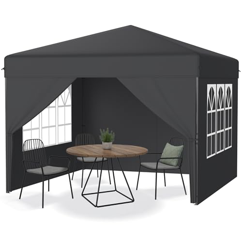 YRHome Pavillon Pliable 3x3m Pop-up, Protection UV, Hivernal, 4 parois latérales, Stable, Hauteur réglable, pour Camping et Cour, Gazebo - Anthracite