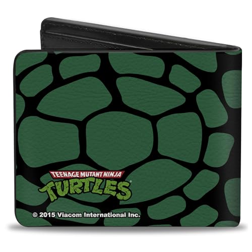 Nickelodeon Men's Standard Buckle-Down PU Bifold Wallet-Classic TMNT Faces Black/Green Turtle Shell, Multicolor, 4.0" x 3.5"2