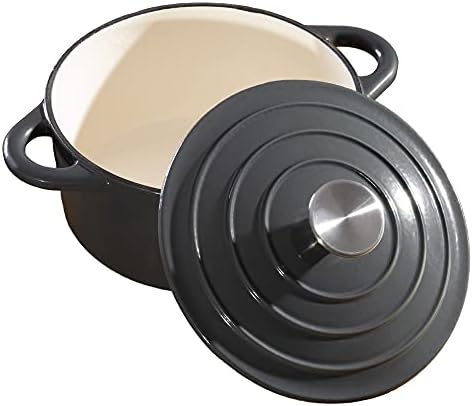Hairy Bikers Enamelled Casserole Dish 21cm CKW2424 Cooking Stock Pot with Lid Ceramic and Induction Hob Compatible Cast Iron Square Grey