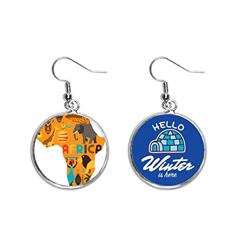 Pendientes de gota con mapa de África y elefante de la sabana