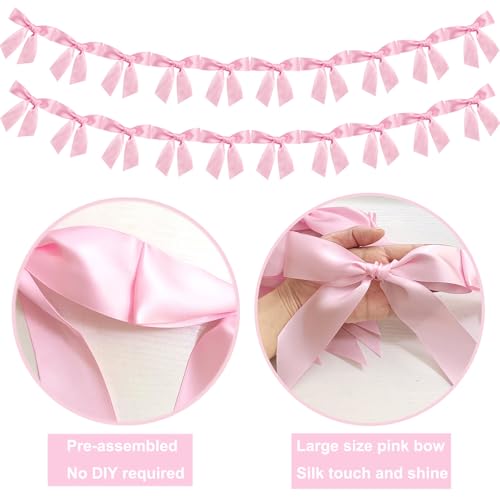 Image of 2pcs Bow Garland Banner Ribbon Bow Party Decor for Baby Shower Women Girls Bow Coquette Birthday Party Decorations (Pink)