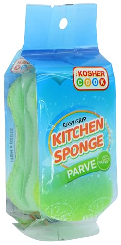 Image of The Kosher Cook Parve Green Dishwashing Sponges, Easy Grip Wavy Absorbent Cleaning Scrub and Scouring Pad, Durable and Soft, Color Coded Home and Kitchen Accessories