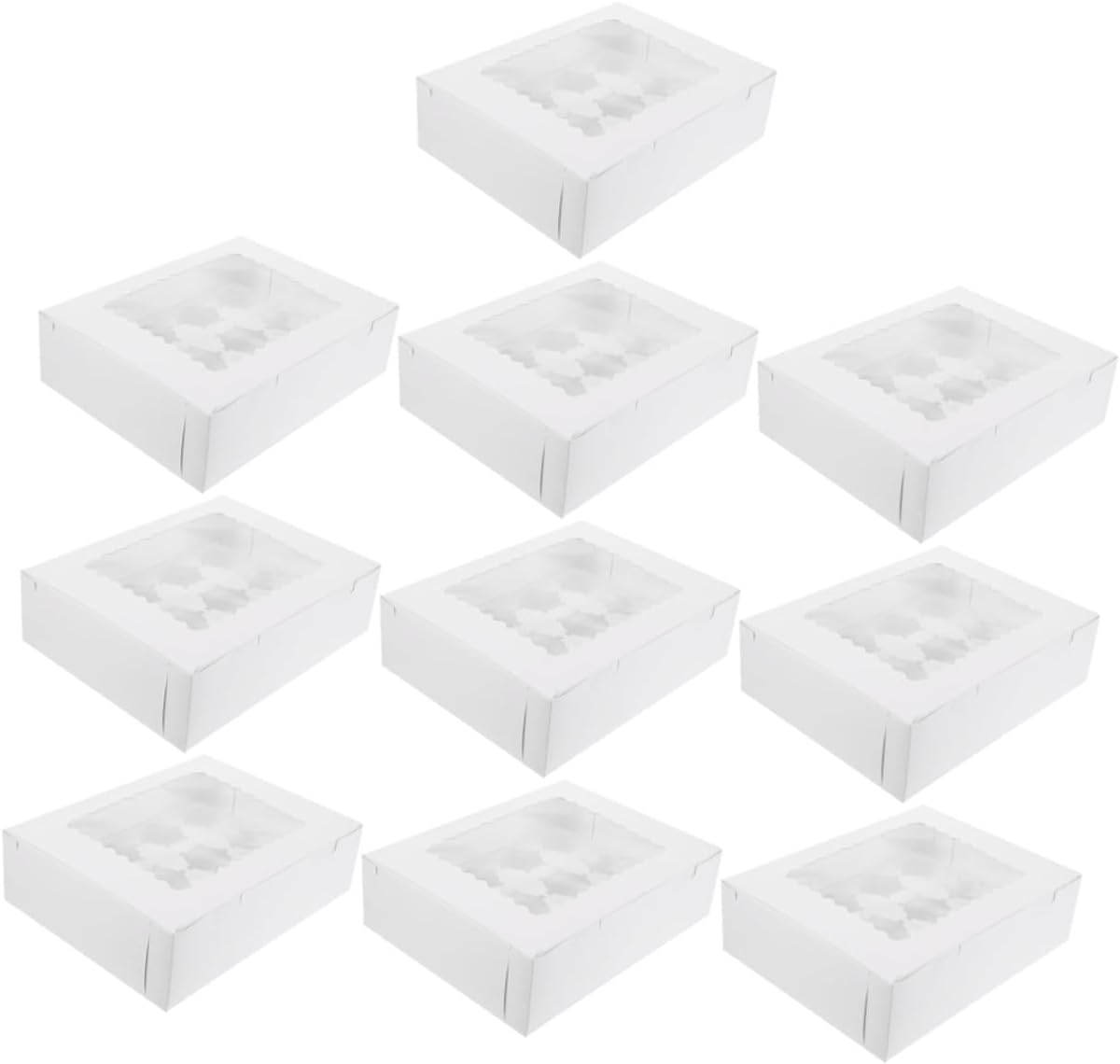 Baluue 10pcs Pastry Boxes with Window for Cupcake Muffin Packaging, White Cardboard Paper Cake Carrier, Bakery Paper Boxes for Dessert Storage and Transport