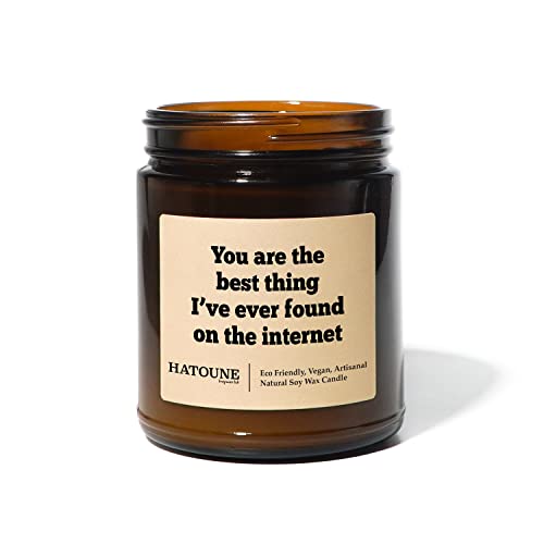 Hatoune By the Fireplace Scented Soy Candle, You Are The Best Thing I've Ever Found On The Internet, Made in USA, 40-50 Hour Burn Time, 7.2 oz Amber Jar