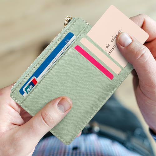 Image of Slim Minimalist RFID Blocking Leather Wallets Credit Card Holder Case Money Clip Pocket Wallet Coin Purse Keychain Travel Clutch Handbag Pocket Pouch Holster Gifts for Women Men (Green)