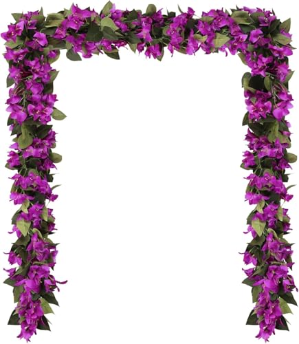 Image of Nutts Artificial Bougainvillea Silk Vines Creepers Hanging Flower Garland for Wedding & Home Decoration, Flower Garland (2, Purple)