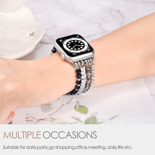 Image of MOFREE Beaded Bracelet Compatible for Apple Watch Band 38mm 40mm 41mm 42mm 44mm 45mm Women,Fashion Handmade Elastic Stretch Strap for iWatch Series SE 8 7 6 5 4 3 2 1