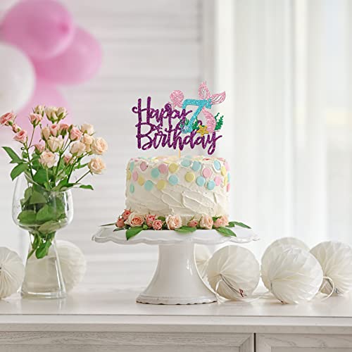 Roadsea Mermaid Happy 7Th Brithday Cake Topper - Under The Sea Theme Girl Kid Seven Birthday Cake Supplies / Ocean World 7Th Mermaid Birthday Party Decoration - Purple Glitter (7Th) #TOP3