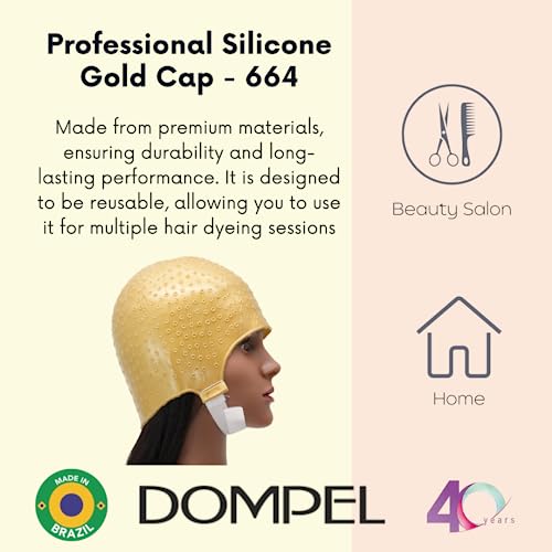 Dompel Reusable Professional Silicone Gold Cap With Hook | Hair Dyeing And Bleaching | Ideal For Bleach Powder, Blue Hair Dye, And Hair Coloring | Model 664 - Ca #TOP4