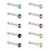 Charisma 10pcs Colorful Stainless Steel Rhinestone Crystal Nose Ring Bone Stud Bars 1.8mm Straight Body Piercings