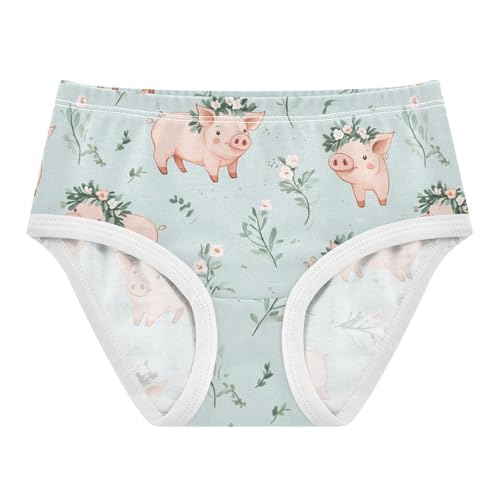 Wusikd Cute Pigs Girls' Underwear Cotton Funny Flowers Girls Briefs Soft Toddler Underwear 2T