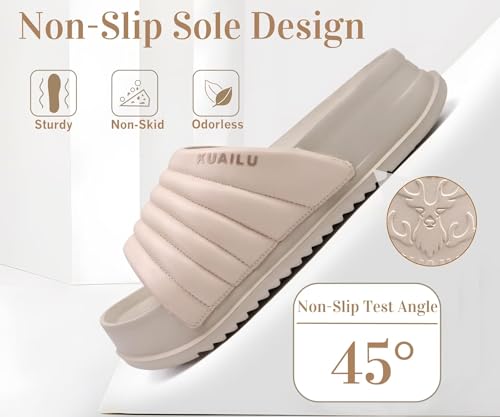 KuaiLu Womens Sandals with Arch Support Orthopedic Slippers Comfortable Lightweight Cushion Recovery Slides Summer Fashion Leather Casual Plantar Fasciitis Shoes Indoor Outdoor Size White 9
