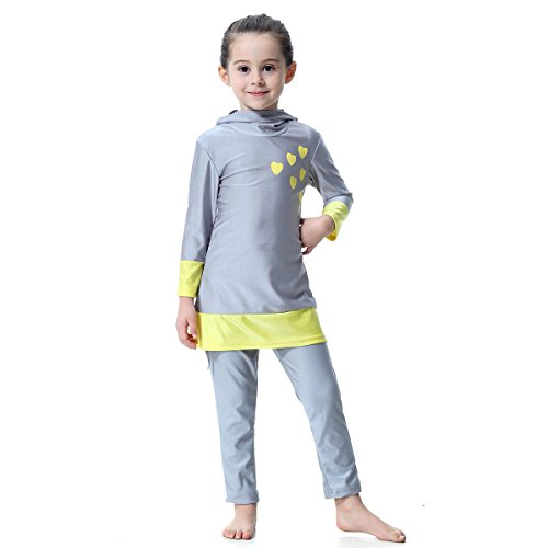 HANYIMIDOO Muslim Islamic Girls Full Cover Long Sleeves Two Pieces Swimsuit (130CM, Gray)