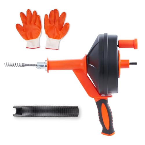 Happybuy 25Ft Drain Auger, Plumbing Snake with Drill Attachment, Drain Clog Remover for Kitchen, Bathroom & Shower Sink, Includes Protective Hose & Gloves