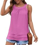 GRECERELLE Halter Tank Tops for Women Dressy Casual Layered Pleated Chiffon Shirts Round Neckline Sl