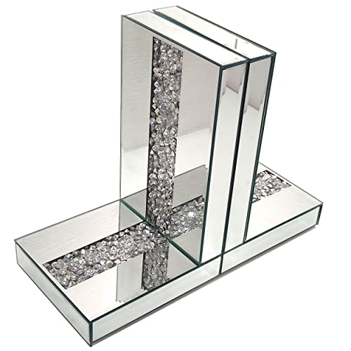 Fywdglart Mirrored Decorative Bookends.silver Crush Diamond Decorating Bookend.skid-Resistant Design.bookshelf Decor.9X6X5.1Inches,Set Of 2. #TOP6