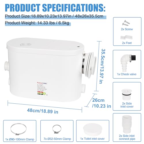 Image of Sink Sewerage Pump 600W Macerating Wall-hung Toilet Pump Upflush to 32.8ft /10 m Waste Water Pump 8700 L /h, Macerator Sewerage Sump Pump With 3 Water Inlets for Bathtub, Laundry and Sink