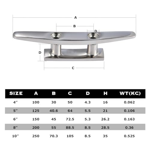 CHANGE MOORE Boat Cleat Open Base Boat Cleat, Dock Cleats 5 inch Dock Cleat 316 Stainless Steel Boat Mooring Accessories, Include Installation Accessories 2pcs Boat Cleats, 4 Nuts 4 Bolts 4 Screws