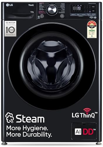 Image of LG 12 Kg, 5 Star, AI Direct Drive Technology, Wi-Fi, Steam Fully Automatic Front-Loading Washing Machine (FHP1412Z5O, Intelligent & Convenient Fabric Care, Allergy Care, Remote Control, Onyx Black)