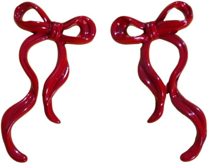Valentines Bow Earrings for Women Red/Gold Bow Earrings Ribbon Drop Earring Festival Valentines Day Outfit Christmas Cute Jewelry Holiday Accessories - Image 2