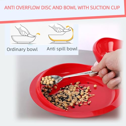 Spill Proof Scoop Plate and Bowl with Non-Skid Suction Base, Adaptive Dinnerware, Suitable for the Elderly, Patients with Parkinson's Disease, Hand Injuries, etc.White(1 Plate+1 Bowl) - Image 3
