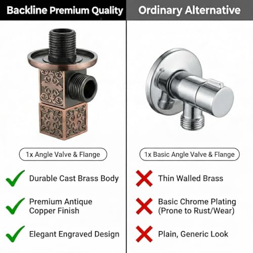 Image of Backline Brass Angle Valve For Bathroom | 100% Brass Body Heavy-Duty, Leakproof | Angle Stop Cocke with Wall Flange | Single Way Cock Ideal for Bathroom, Toilet & Kitchen Use (Bronze Color)
