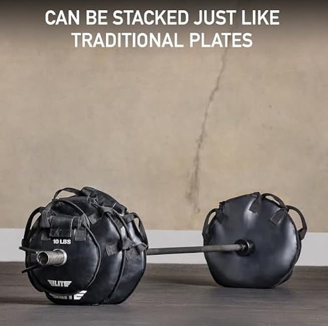 Elite Sports Workout Sand Plates (Set of 2) ¨C Fillable Weight Plates for Olympic Bars ¨C Drop-Proof, Waterproof TPU ¨C 10/15/25/35/45 LB Options ¨C Strength Training, CrossFit, Home Gym