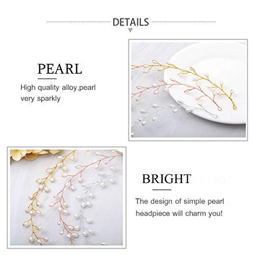 Catery Bride Wedding Headband Pearl Hair Vine Bridal Hair Accessories for Women(Gold)
