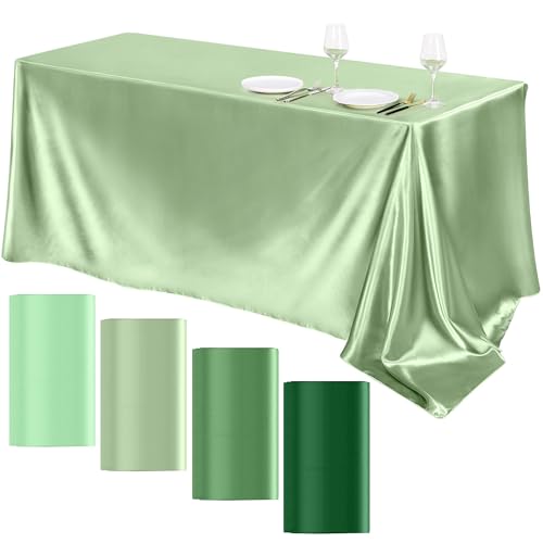 Image of TURSTIN 4 Pcs Gradient Sage Green Satin Tablecloth 102 x 58'' Table Cover