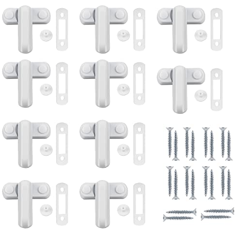 CPROSP Sash Blocker Jammer, 10 Cerraduras de Puertas y Ventanas Tipo T con 20 Tornillos, Seguridad Bloqueo Adicional para Ventana Puerta y Niñon Blanco