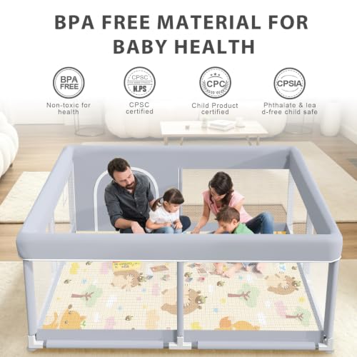 Image of XVISHX Baby Playpen with Mat, 50 x 50 Inch Play Pen Playards, Playpen for Babies and Toddlers, Baby Playard for Indoor & Outdoor Active Center Game Fence, Skin-Friendly Fabric and Soft Breathable Mesh