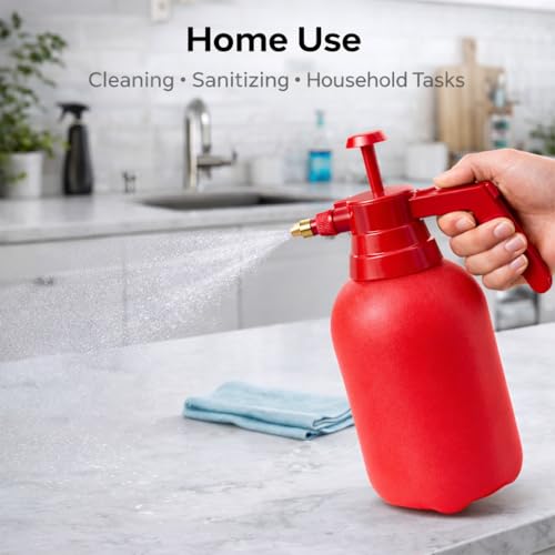 Image of MIKANIX Manual Pressure Spray Bottle for Gardening & Cleaning | Hand Pump Water Sprayer with Adjustable Nozzle | Multipurpose Plant Mister for Indoor & Outdoor (2L, RED)