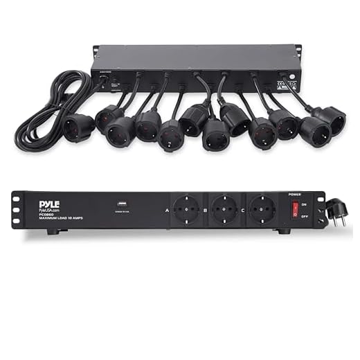 Pyle 19” Outlet 1U, PDU de Montaje en Rack, Fuente de distribucion de energia, Disyuntor de 15 amperios, Puerto de Carga para Multiples Dispositivos USB, Cable de 15ft
