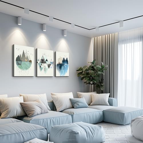 MHARTK66 Abstract Mountain in Daytime 3 Panels Canvas Prints Wall Art Paintings (Green, 12x16 inch)