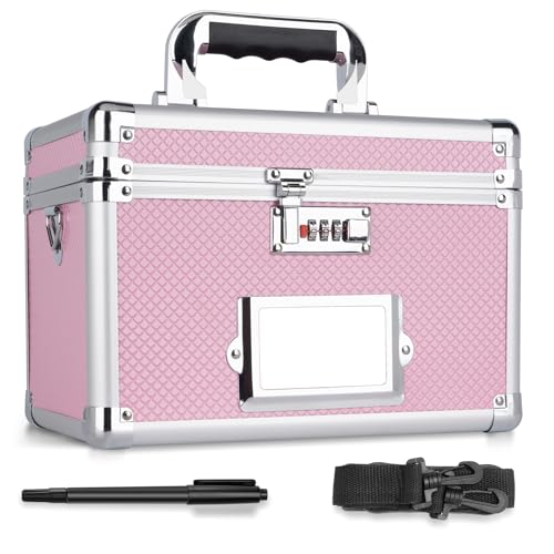 11 x 7 x 8.3 Inch Lockable Storage Box with Combination Lock, Portable Safe for Documents, Medicine, Cash & Valuables, Medicine Lock Box with Label Sl