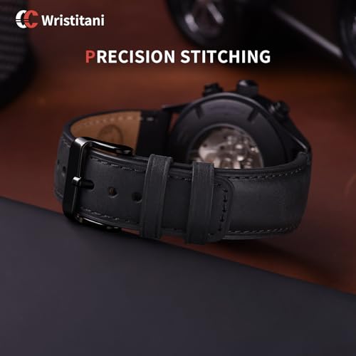 Image of Wristitani 3 Pack Leather Watch Strap, 19mm 20mm 21mm 22mm 24mm Top Genuine Leather Watch bands for Men, Quick Release Vintage Wristband