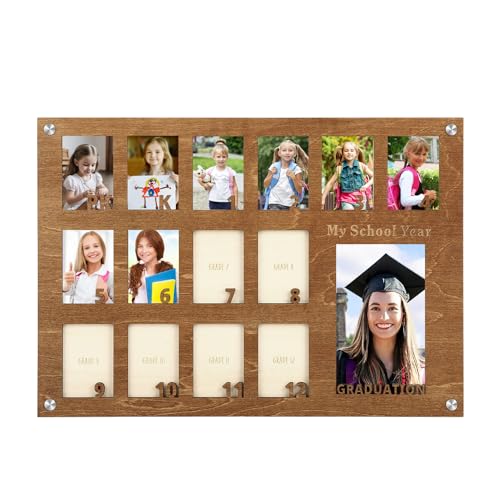 Image of SYTB School Picture Frame Pre-K to 12,Pre K to Graduation School Picture Frame, Wooden School Years Photo Frame-Perfect Graduation Keepsake (primary color)
