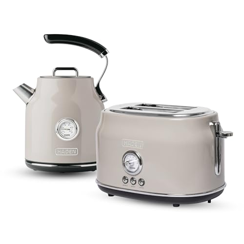 Haden Dorset Wide Slot Stainless Steel 2 Slice Retro Toaster and Dorset 1.7 Liter Stainless Steel Electric Water Kettle
